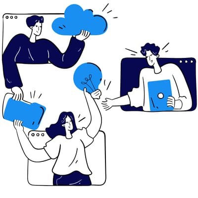 Ilustración de innovación empresarial mediante brainstorming