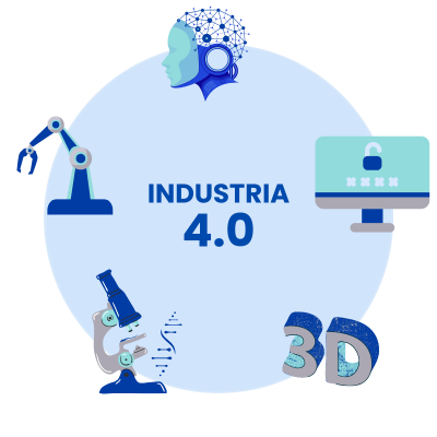 Iconos que representan las nuevas tecnologías desarrolladas en la industria 4.0