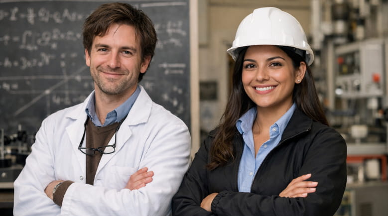 Imagen de un físico y una ingeniera física