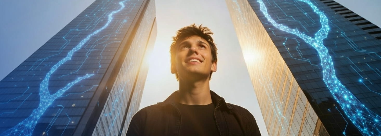 ceo exitoso y feliz gracias a la ayuda de la ia en su empresa