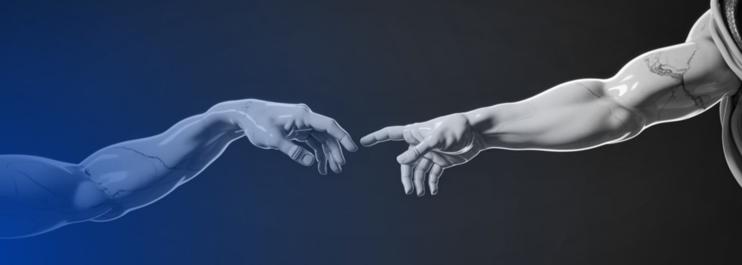 Banner que representa el humanismo cristiano y su influencia en occidente haciendo referencia a la creación de Adan