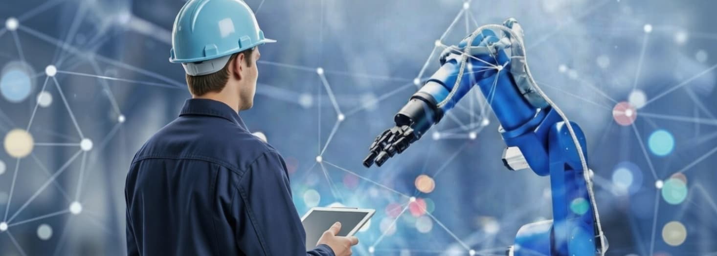 ingeniero matemático programando un brazo robótico